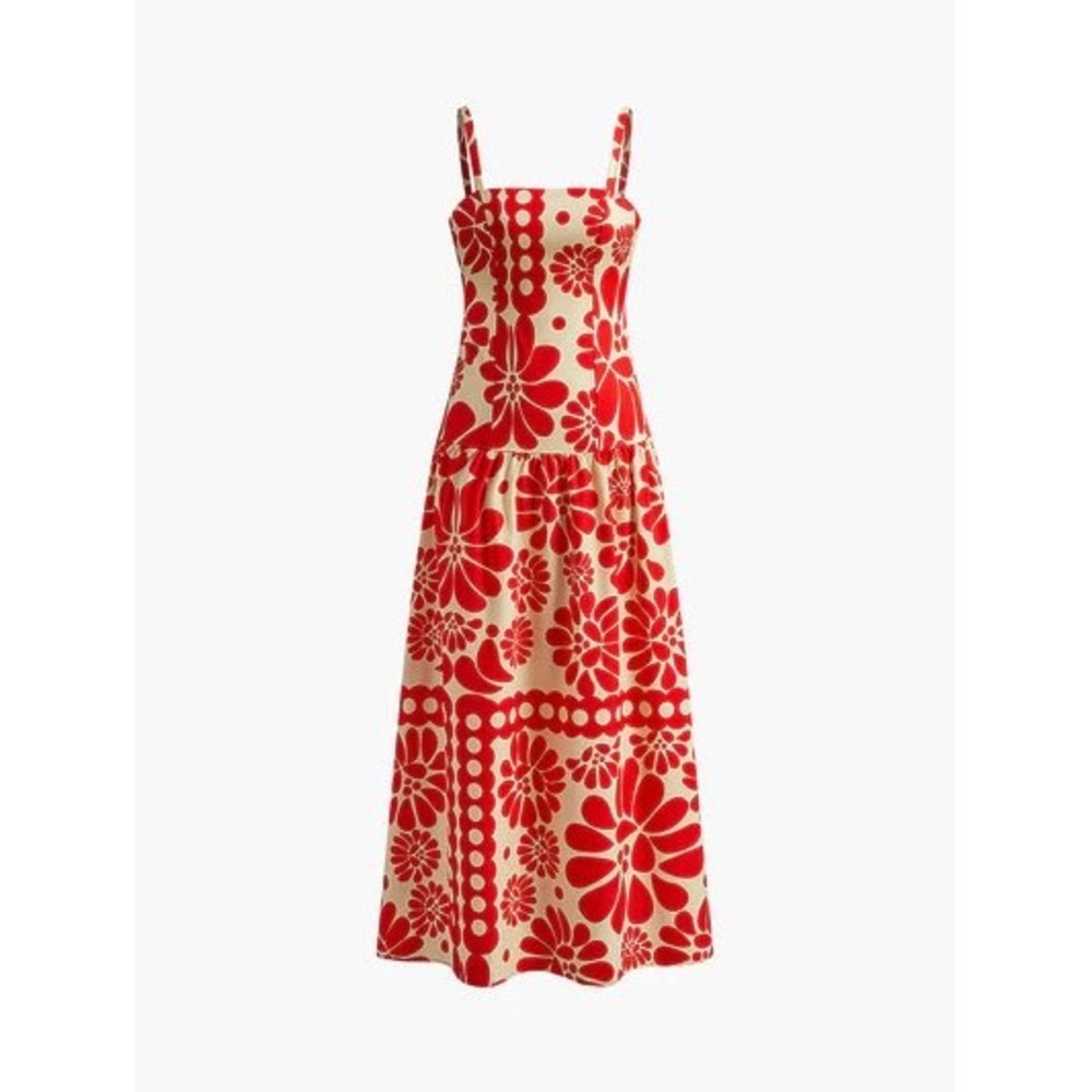 Commense Red Floral Maxi Dress Sleeveless Summer A-Line Flowy Sundress Size S - Picture 8 of 9